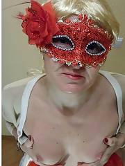 My 2nd posing in red mask and lighthaired hair amateur picture session Amateurmilf Posing Photosession Longlegs Shavedpussy Blondehair Wideopenlegs
