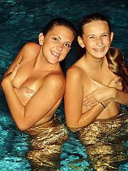 Heres a few pics of my ex gf and her friends swimming in her backyard naked after a few drinks