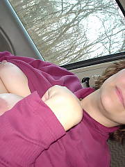 Heres my sexy bang friend flashing me in the car before she blows me.  she let me jizz in her mouth and face
