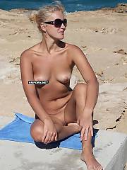 Blond hotty wifey sunbathing nude on the beach and posing nude on the bed in hotel room - amateur xxx pictures