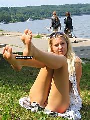 Beautiful girls wear no panties under skirt on summer days and walking naked under skirt to flash their sweet pussies in public places and make strangers confused