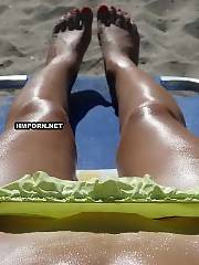 Mamma housewife with long sexy legs and lovely feet and toes sunbathing naked  on the desert beach and doing sucks for hubby