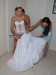 Brides dressing up white wedding dresses before wedding ceremonies, see their sexy naked bodies and even pussies