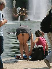 Nice voyeur shots of unknown babes appearing at various public places and flashing upskirt views of theur naked vagina cracks and dressed in sexy panties