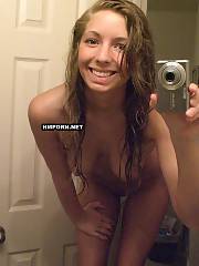 Amateur girl shots herself nude in the mirror to send pics to her seducer living in another town