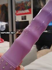See me jerking with sex toy and fingers and you can see my vaginal cream on dildo after i got 2 satisfying orgasms - amateur porn pics