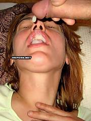 Amateur women give oral jobs and take facial cumshots on their lovely faces on private porn pics