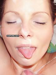Private sex - beautiful young wife giving sensual blow job and taking facial cum shot from her beloved hubby