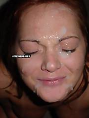 Pretty redhead cumslut gets ready to have sex with her man, shows her naked body with big hooters and exciting looking pussy, gives BJ and gets happy finishing facial jizz shot - homemade porn photos