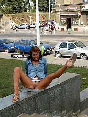 Stunning amateur gals wearing no panties upskirt on summer days and show their sweet pussies to strangers and boyfriends in public