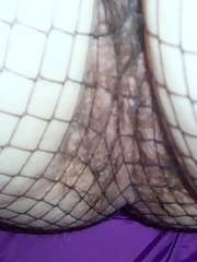 Creepy mamma flashing her twat through her fishnets, not sure if itd hit it or not