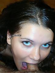 Private sex - very beautiful nymph with blue eyes blowing cock of her boyfriend, giving him deep mouth blow job