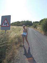Wife being a nasty bitch out on an abandoned road, showing me her backside and masturbating in the open
