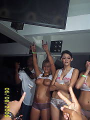 These girls know how to party, and thats with their knockers out for us to watch