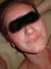 Shy girlfriend takes a bbw load all across her face.