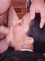 Nasty cowgirl wife giving blowjob.