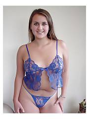 Hot brunette girlfriend in sexy blue lingerie.