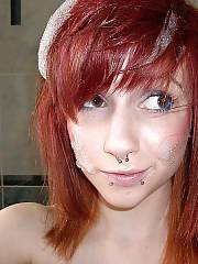 Sexy red-haired emo chick in the shower room.