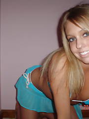 Hot lovely blondie teen in blue bikini.