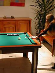 Big ass mom mistress plays billard and spreading legs to show her cunt on the billiard table