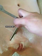 Amateur porn - housewife vagina close up sex between wide spreaded legs, watch her getting penetrated hard and filled with cum shot