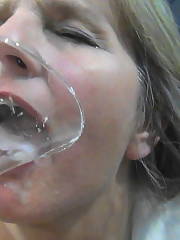 She drinks sperm from a martini glass Amateur Blowjob Cumshot
