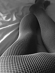 Matte Black Leggings with Fishnet Stockings Amateur Closeup Stockings